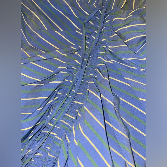 Veronica Beard Teagan Stripe Ruched V-Neck Midi Blue Kelly Green Dress NWT - Picture 5 of 8